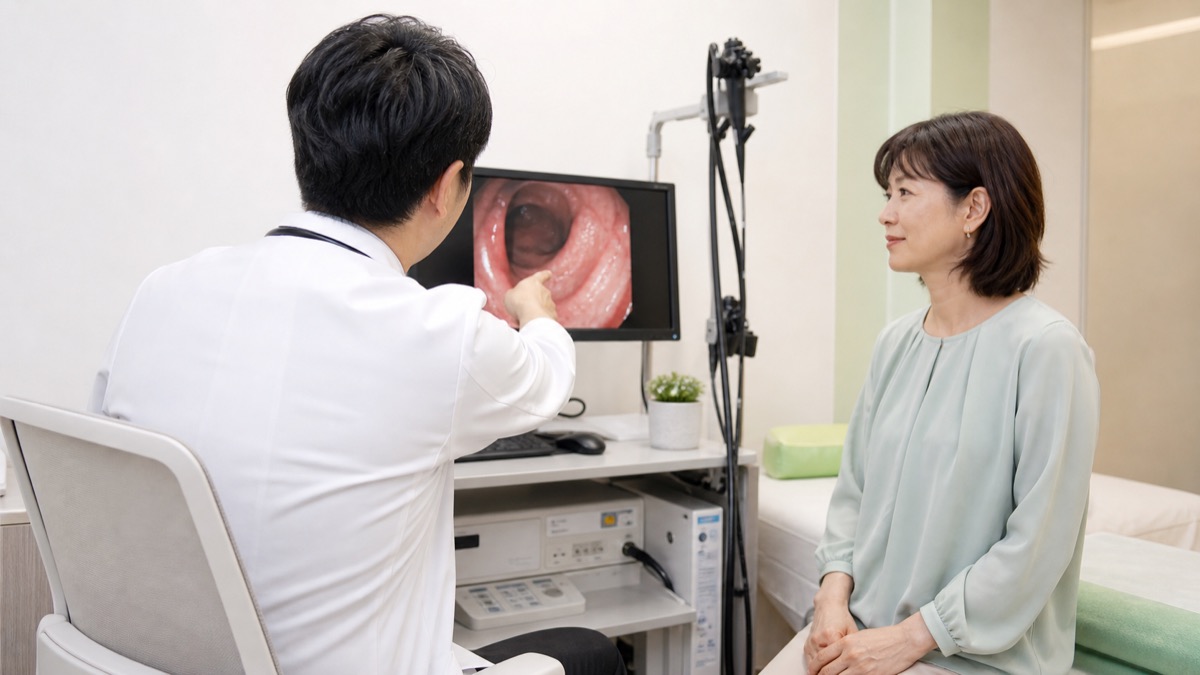 内視鏡検査について説明を受ける患者さん